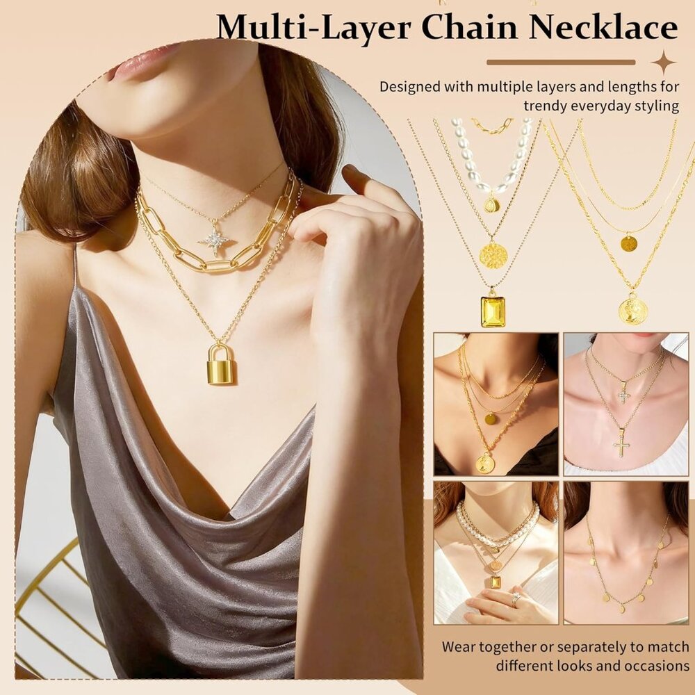 86 Pcs Gold Jewelry Set for Women, Alloy Plated Fashion Set with 17 Necklace, 15 - Picture 3 of 6